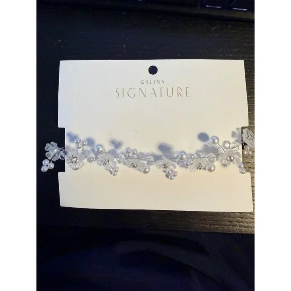 Galina Signature Pearl Floral Bridal Headpiece Adjustable Headband - Picture 3 of 3